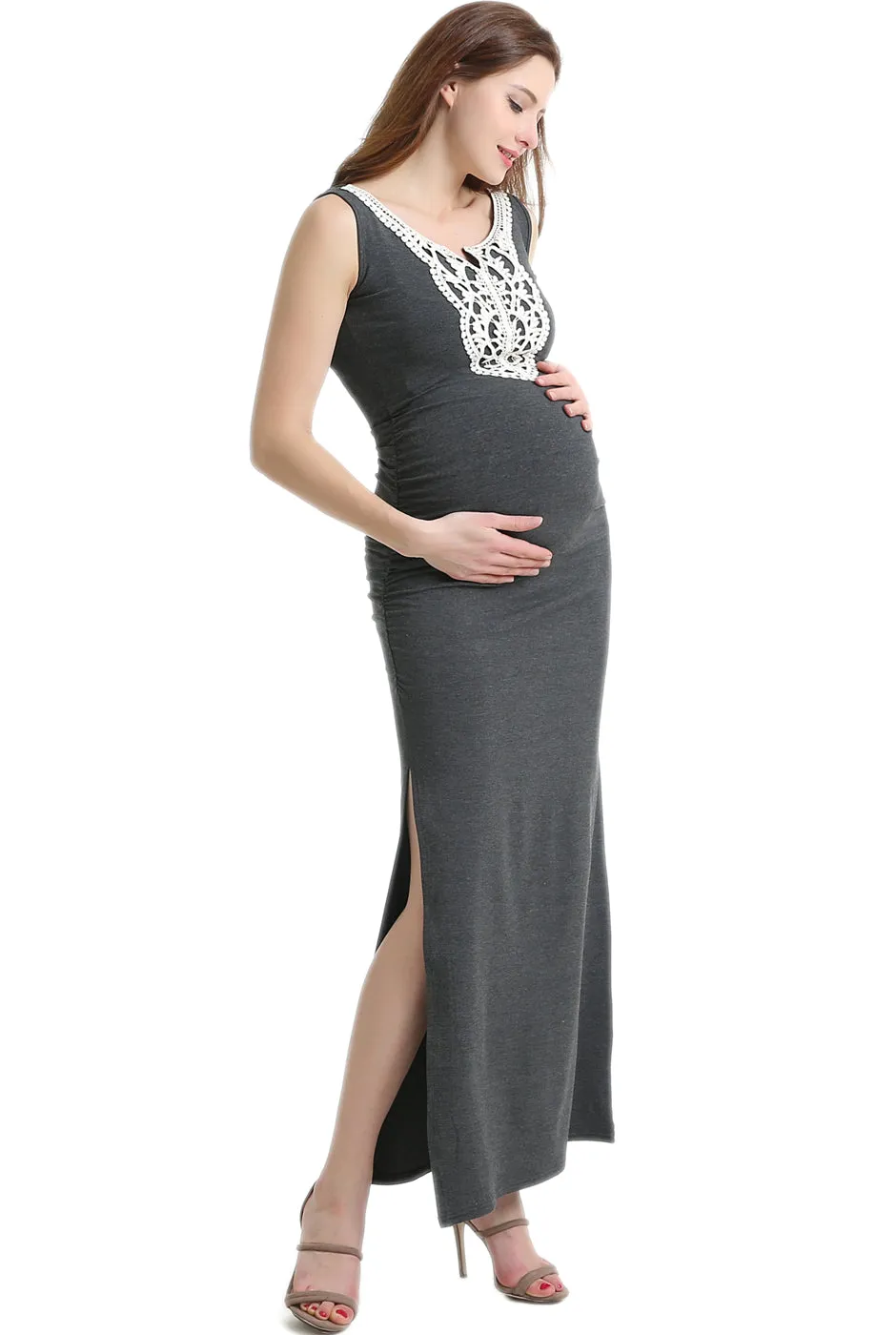 Kimi   Kai Maternity "Bethany" Lace Trim Maxi Dress