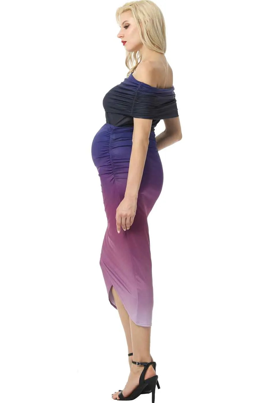 Kimi   Kai Maternity "Maya" Off-the-Shoulder Tulip Hem Ombre Dress