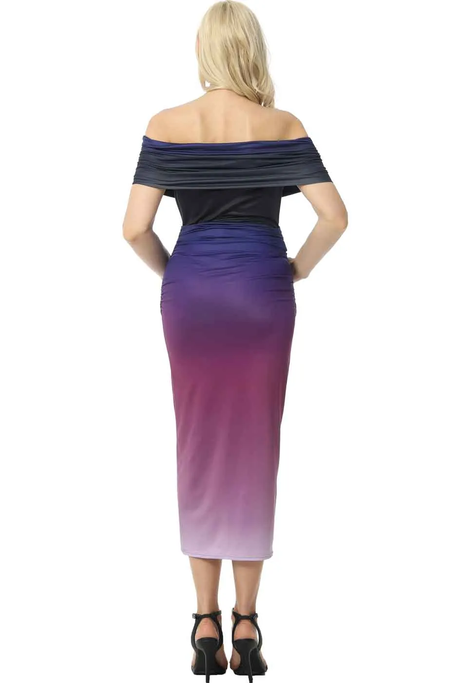 Kimi   Kai Maternity "Maya" Off-the-Shoulder Tulip Hem Ombre Dress