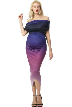 Kimi   Kai Maternity "Maya" Off-the-Shoulder Tulip Hem Ombre Dress