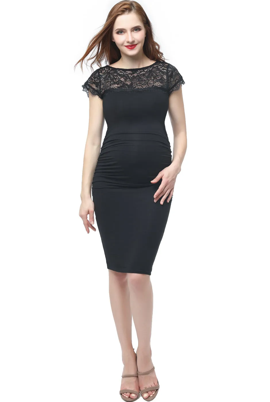 Kimi   Kai Maternity "Morgan" Lace Trim Body-Con Dress