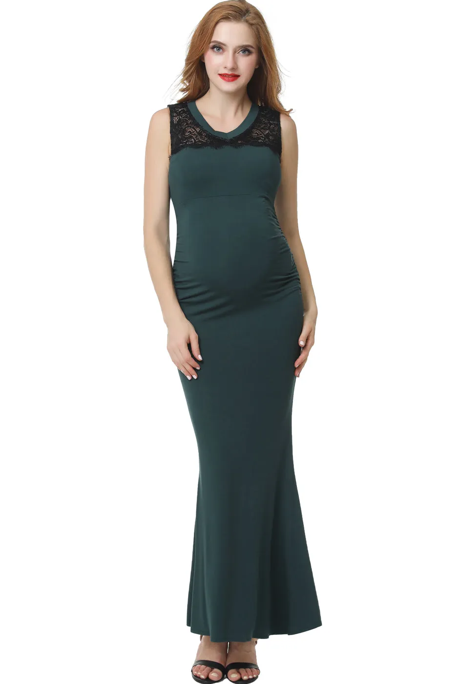 Kimi   Kai Maternity "Tilda" Lace Trim Mermaid Maxi Dress
