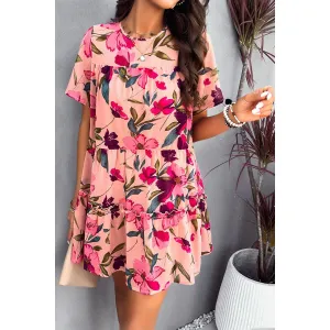 Knot Back Floral Lined Ruffle Loose Dress