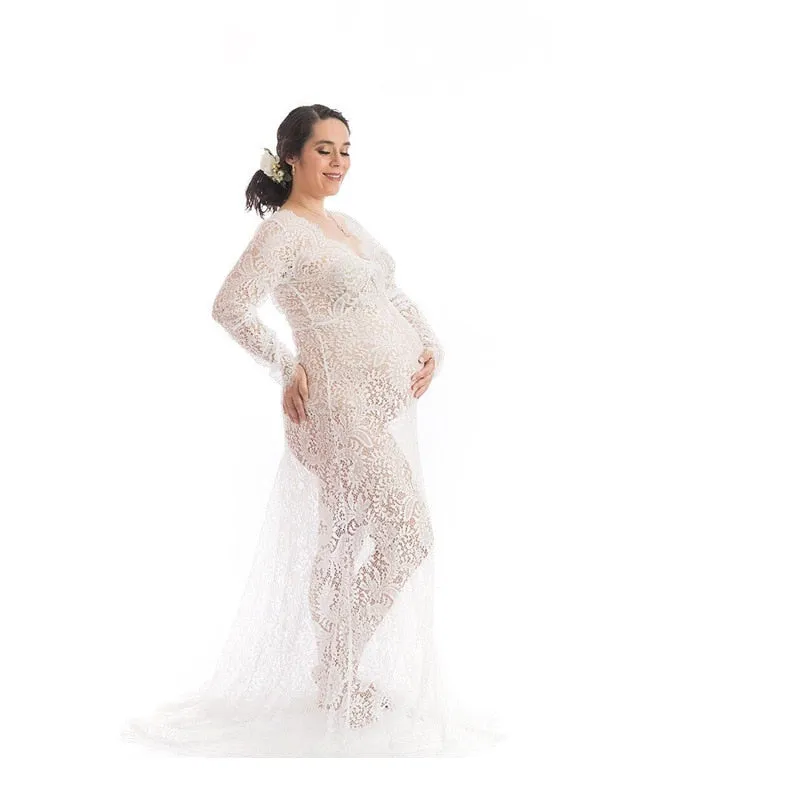 Lace Long Sleeve Maternity Photography Props Dresses For Pregnant Women