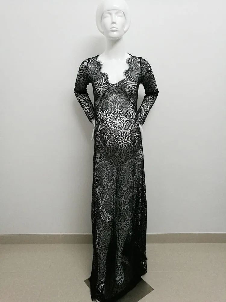 Lace Long Sleeve Maternity Photography Props Dresses For Pregnant Women