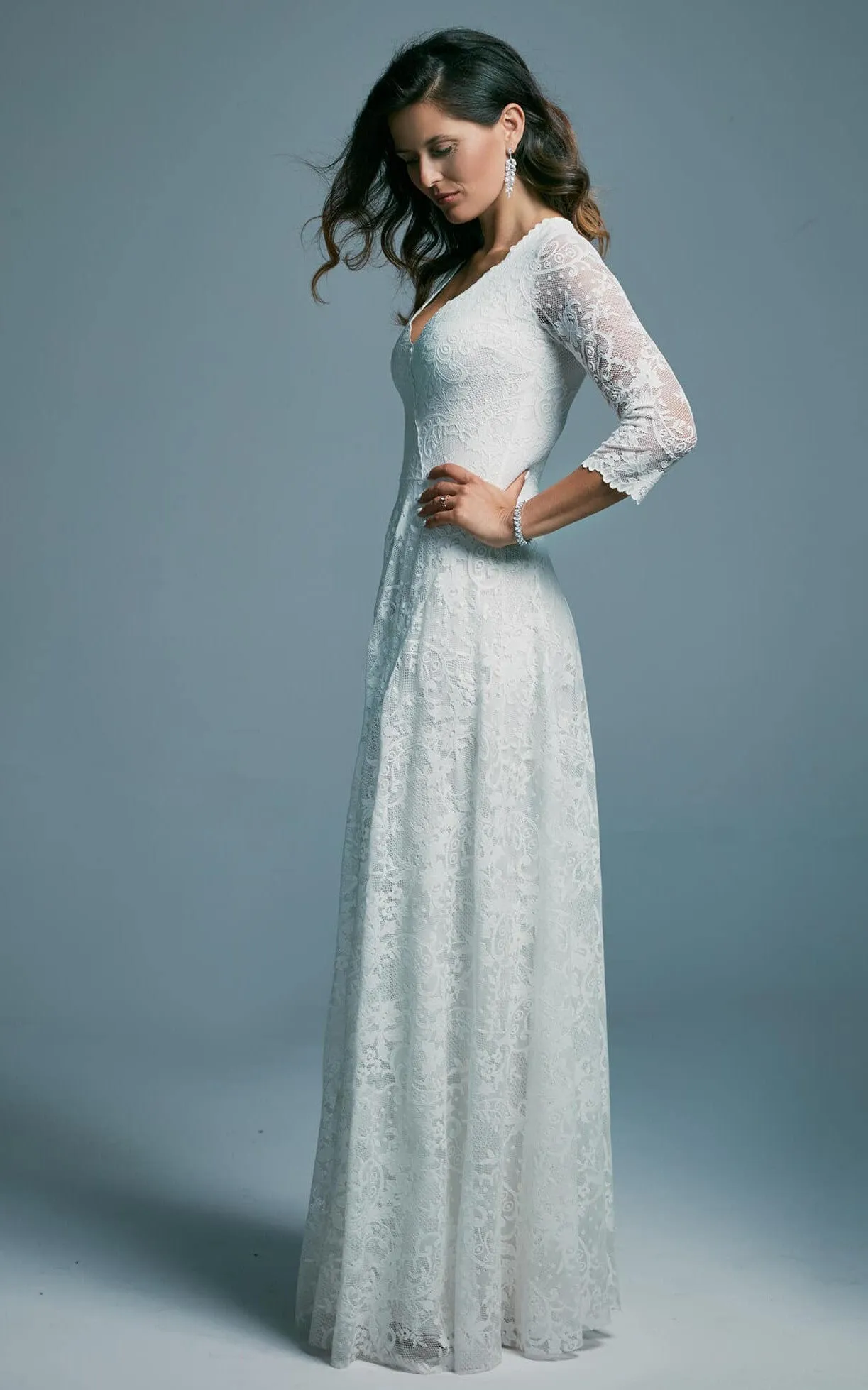 Lace V-neck Bohemian V-neck Sheath Wedding Dress With Zipper Back And Appliques-716563