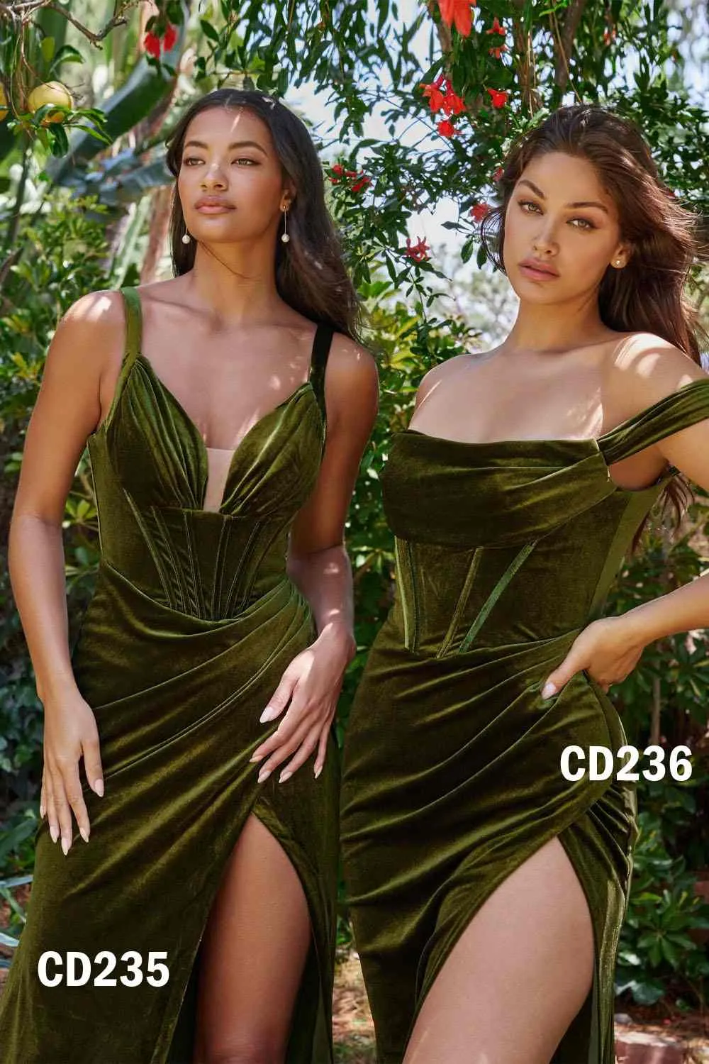 Ladivine CD235 Long Velvet Gathered Fitted Dress