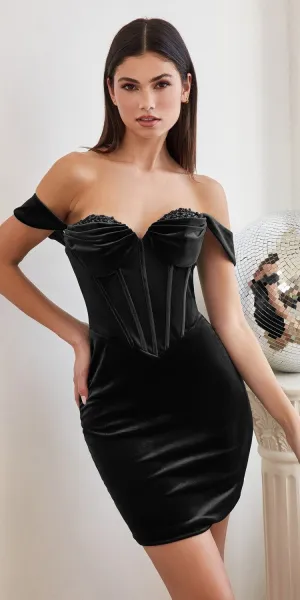 Ladivine OC017 Short Off the Shoulder Velvet Cocktail Dress
