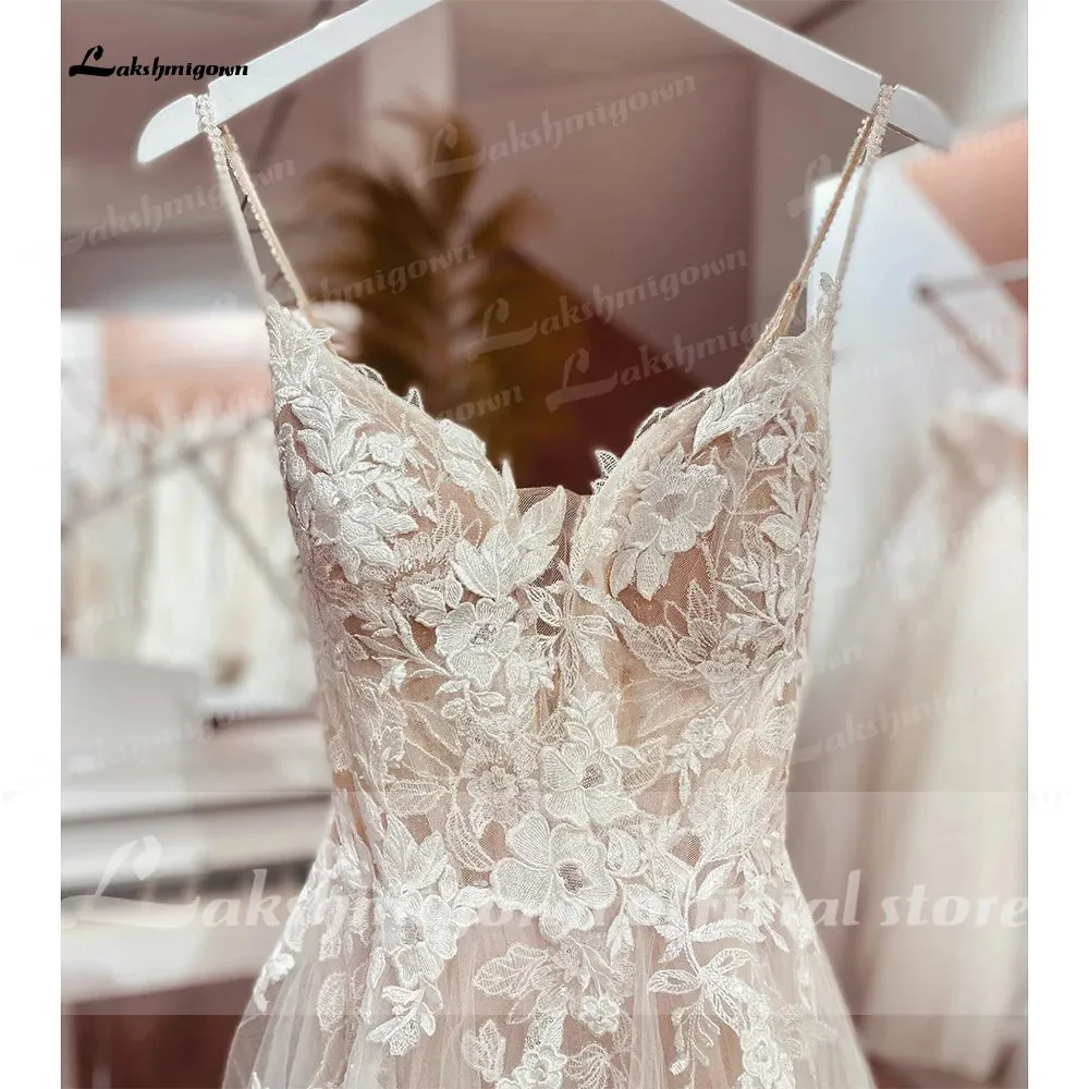 Lakshmigown Spaghetti Straps Lace Wedding Dress Open Back Civil Bridal Bohemian Wedding Gowns  Vestidos de Nova