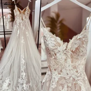 Lakshmigown Spaghetti Straps Lace Wedding Dress Open Back Civil Bridal Bohemian Wedding Gowns  Vestidos de Nova