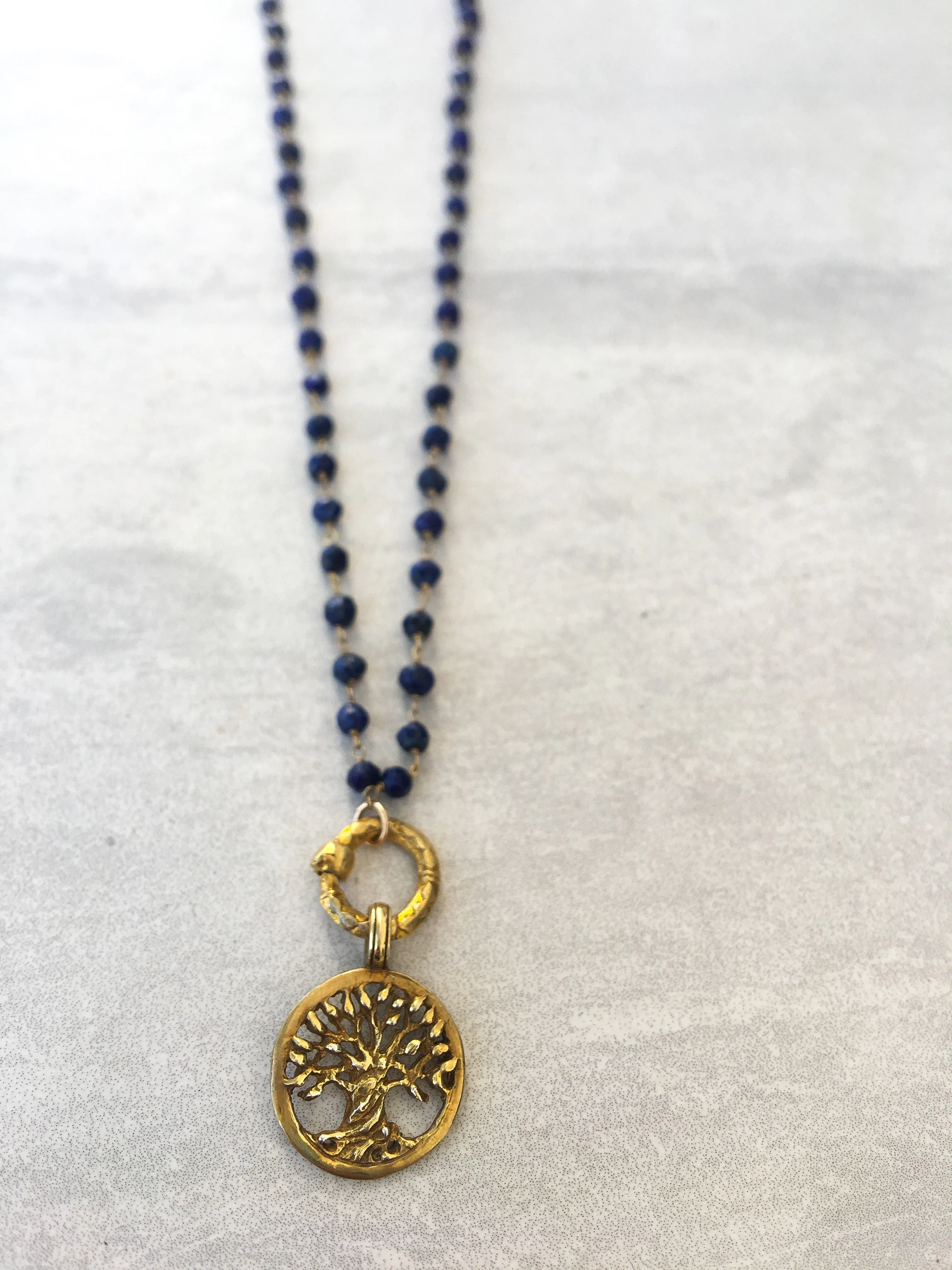 Lapis & Gold Tree Of Life Necklace