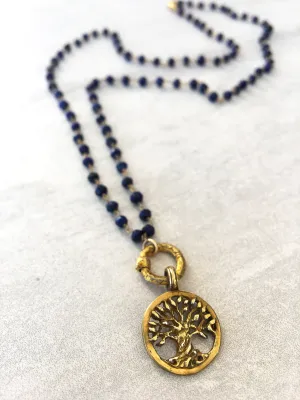 Lapis & Gold Tree Of Life Necklace