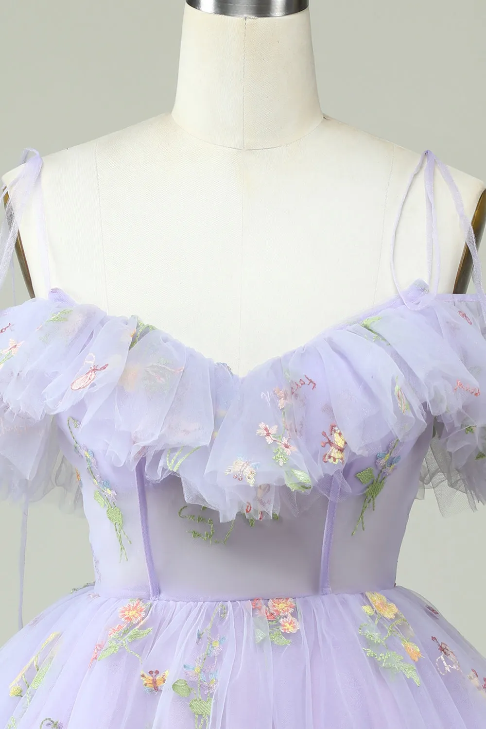 Lavender Off the Shoulder Corset Short Prom Dress with Ruffles