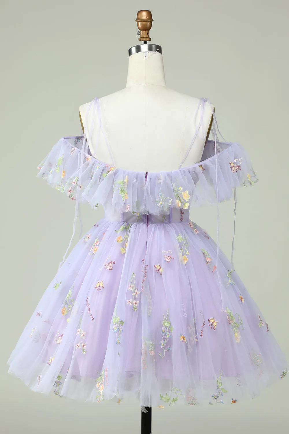 Lavender Off the Shoulder Corset Short Prom Dress with Ruffles