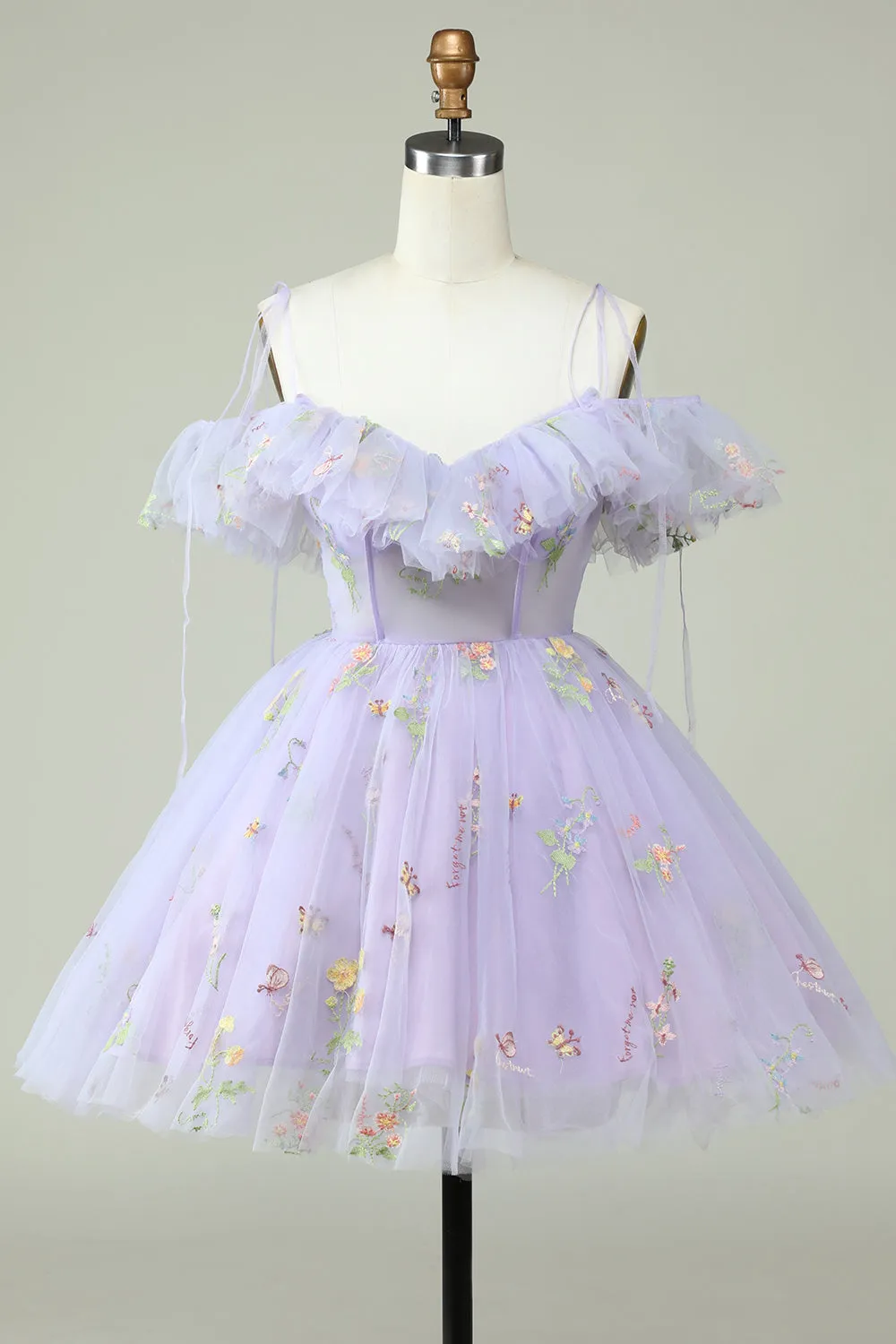 Lavender Off the Shoulder Corset Short Prom Dress with Ruffles