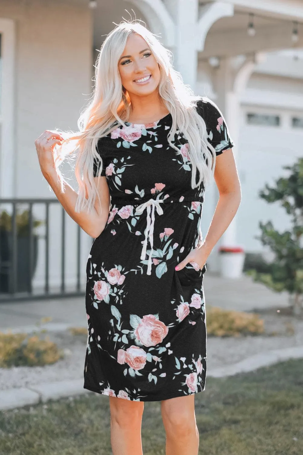 Leopard Print Drawstring Short Sleeve Dress