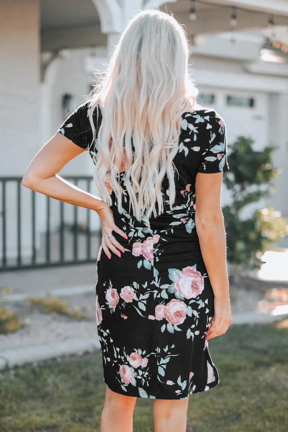 Leopard Print Drawstring Short Sleeve Dress