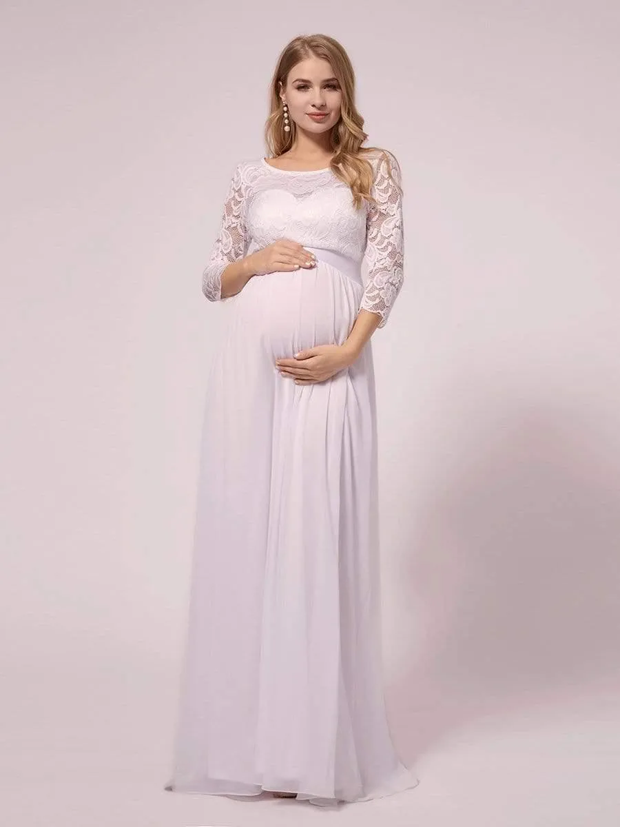élégante Robe De Maternité En Mousseline De Soie épissée En Dentelle Avec Manches 3/4