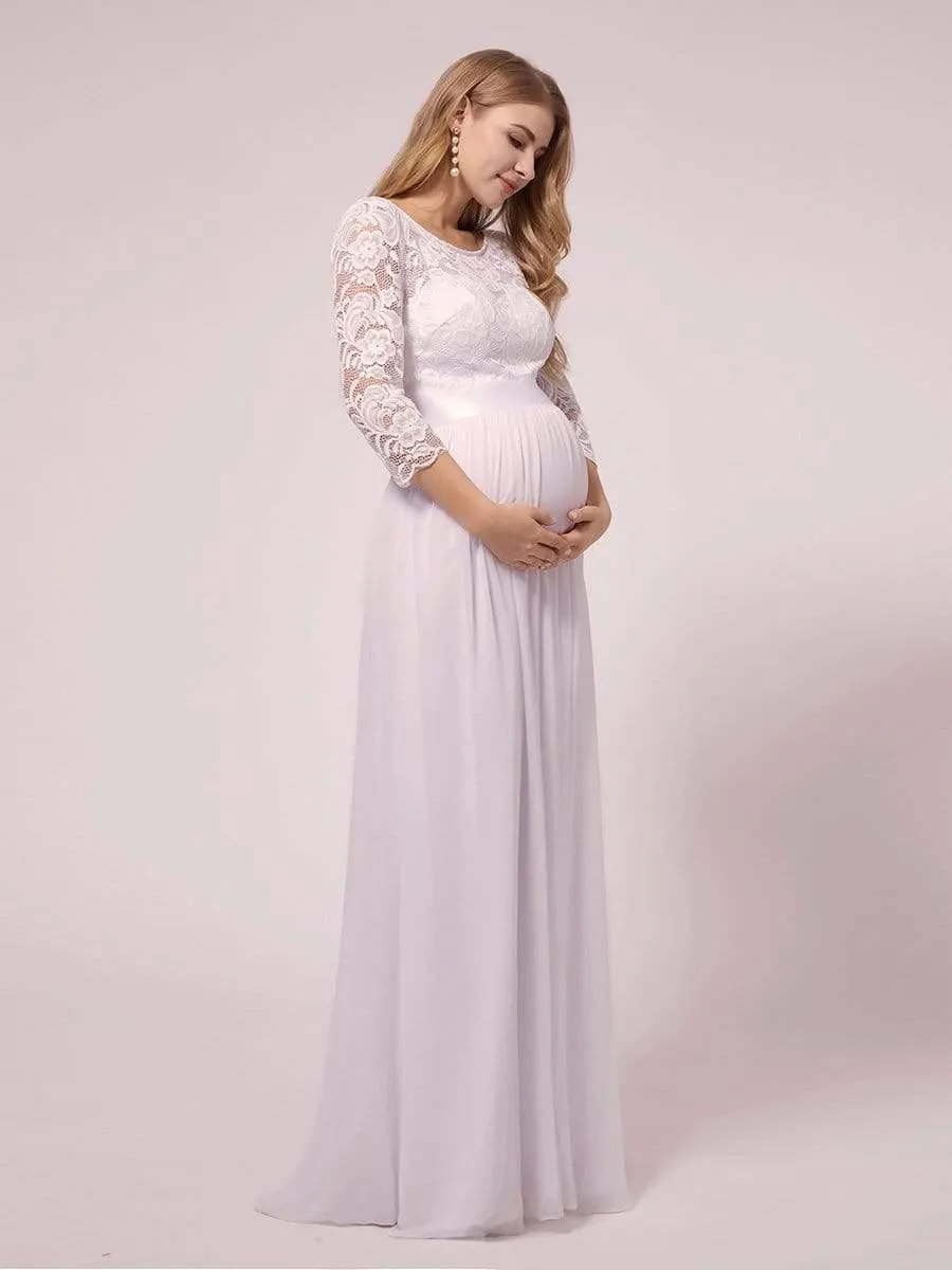 élégante Robe De Maternité En Mousseline De Soie épissée En Dentelle Avec Manches 3/4