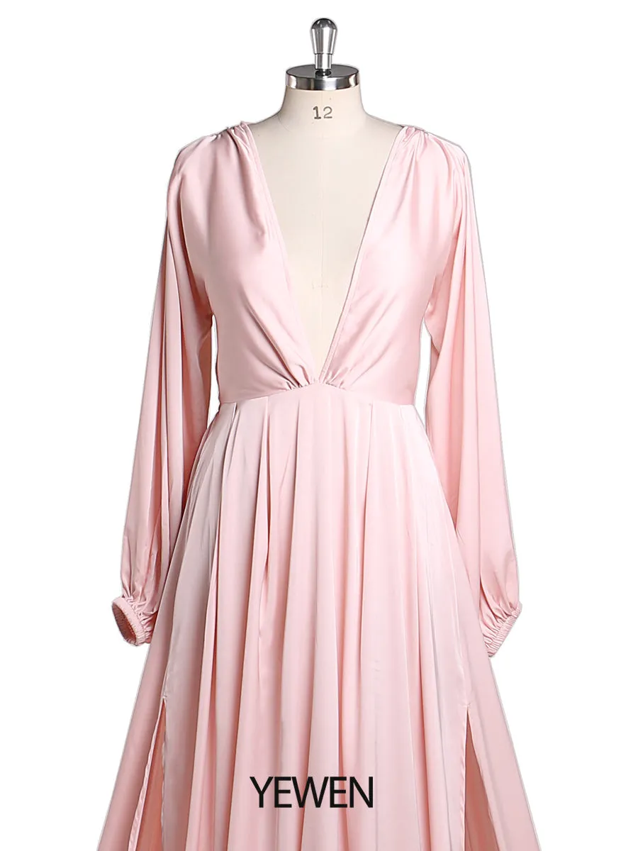 Light Silk Satin Prom Dress Bohemian Wedding Party Dress with Slit Photography Dress Maxi Woman Gown YEWEN YD22407