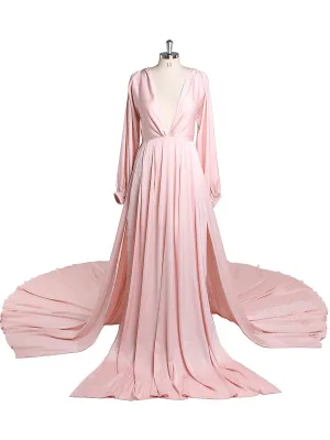 Light Silk Satin Prom Dress Bohemian Wedding Party Dress with Slit Photography Dress Maxi Woman Gown YEWEN YD22407