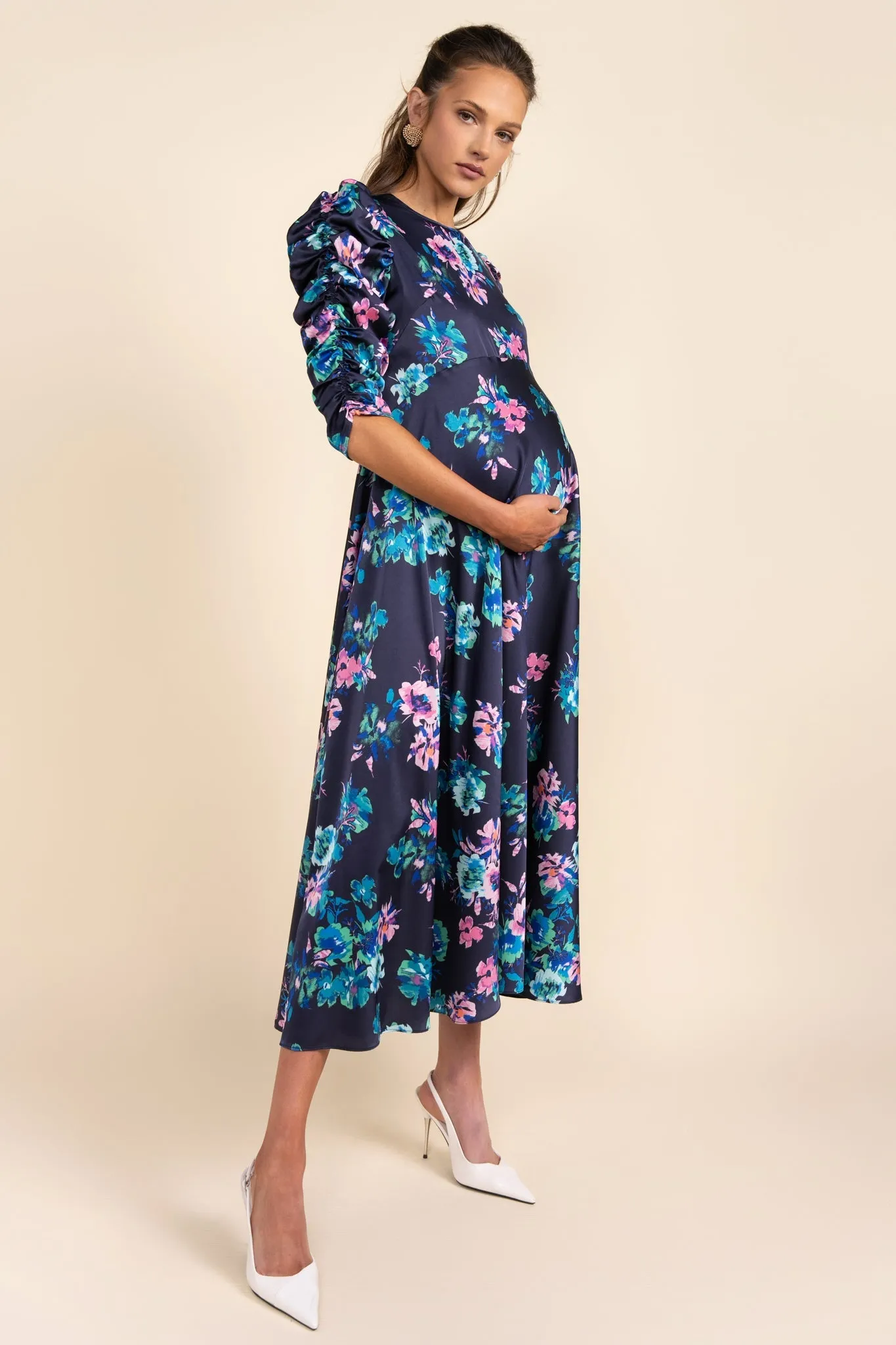 Lindell Maternity Dress in Navy From Apparalel