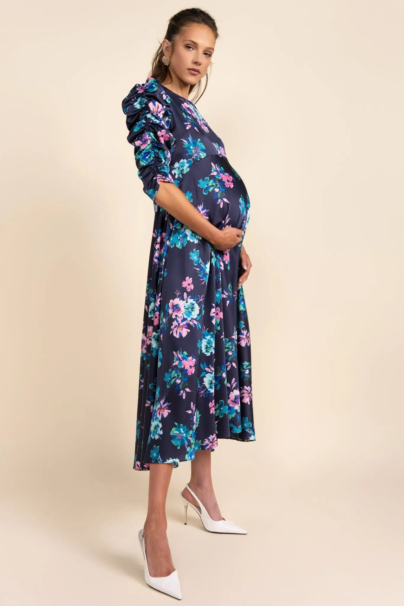 Lindell Maternity Dress in Navy From Apparalel