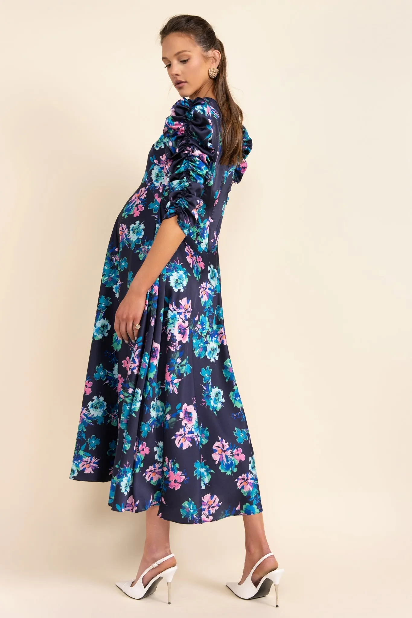 Lindell Maternity Dress in Navy From Apparalel