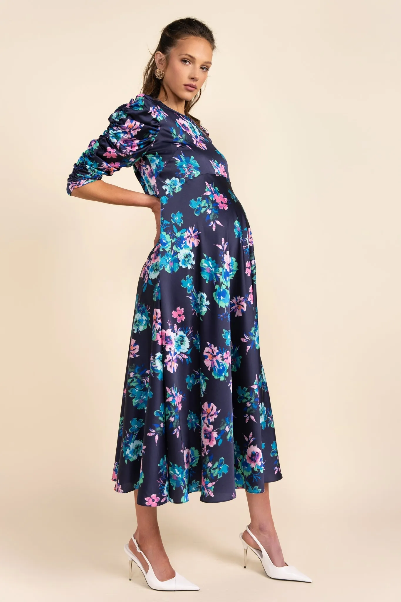 Lindell Maternity Dress in Navy From Apparalel