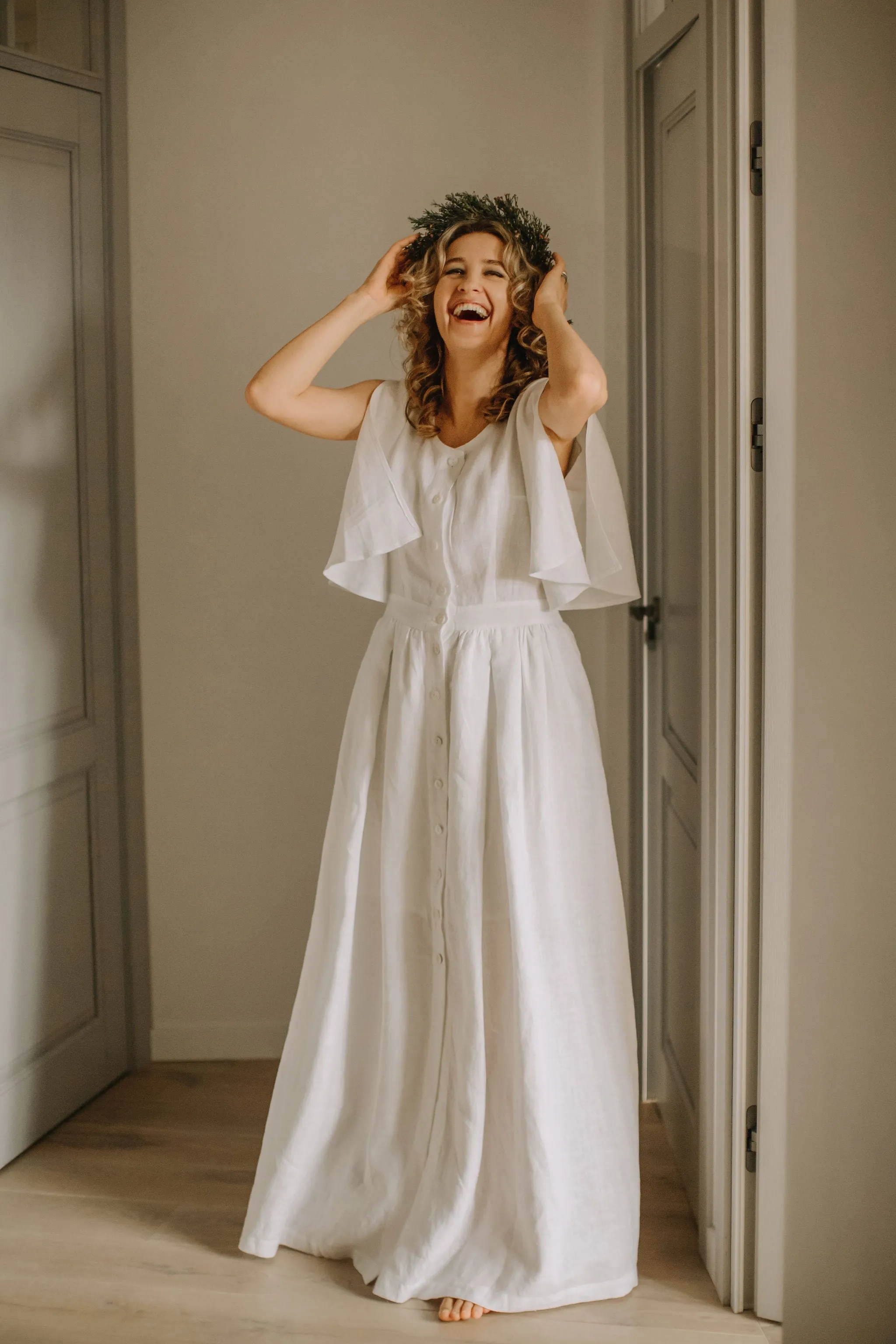 Linen Bohemian Wedding Dress