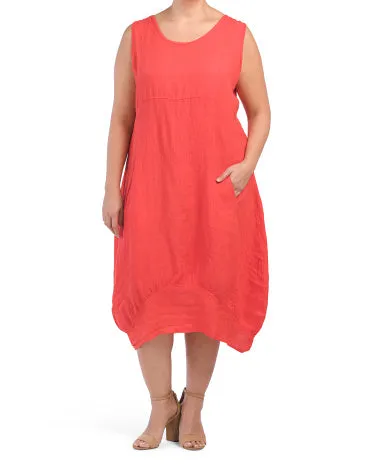 Linen Midi Dress SLEEVELESS BUBBLE LINEN DRESS