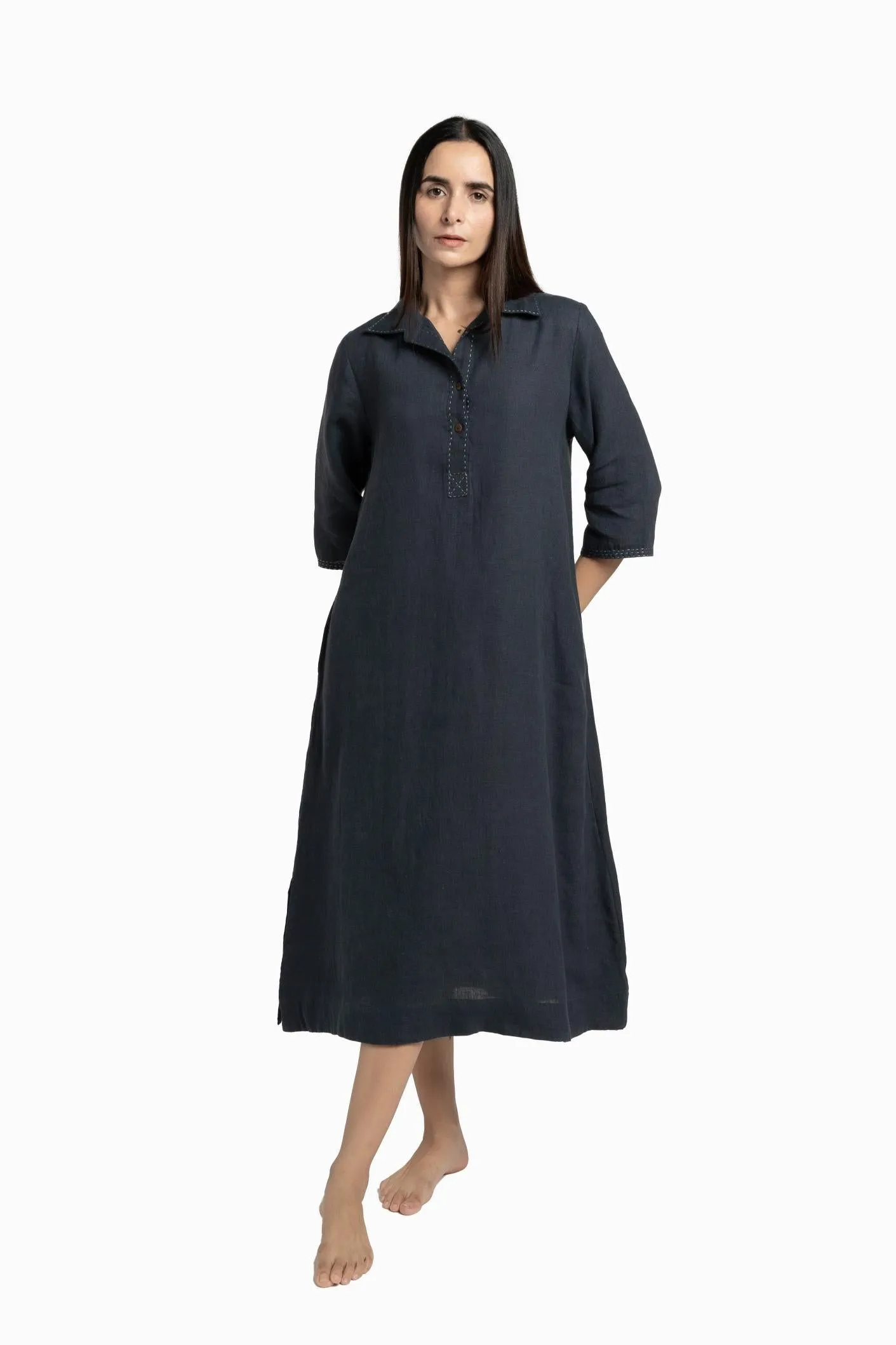 Linen Petunia Shirt Dress-Brown Bean