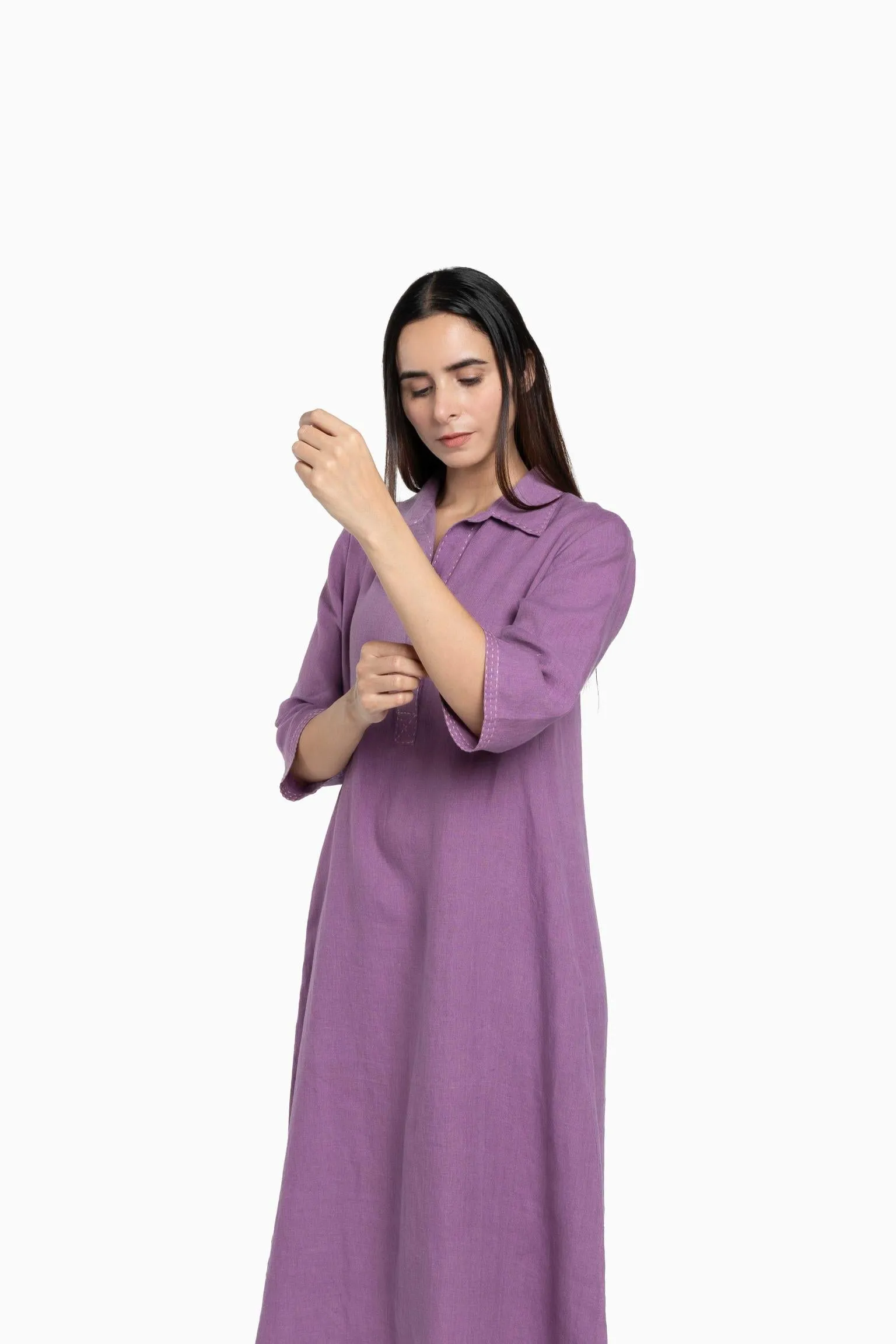 Linen Petunia Shirt Dress-Misty Lilac