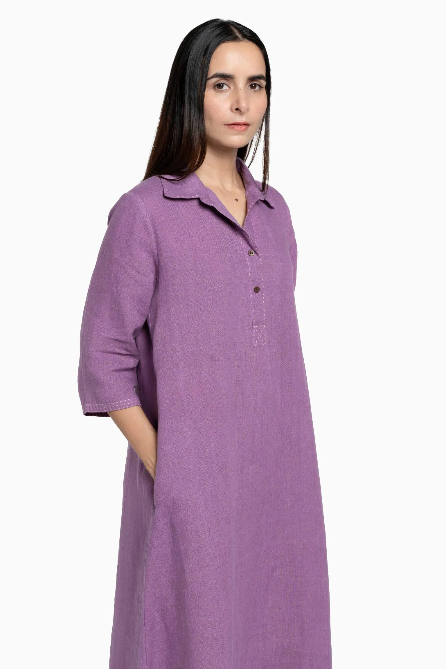 Linen Petunia Shirt Dress-Misty Lilac