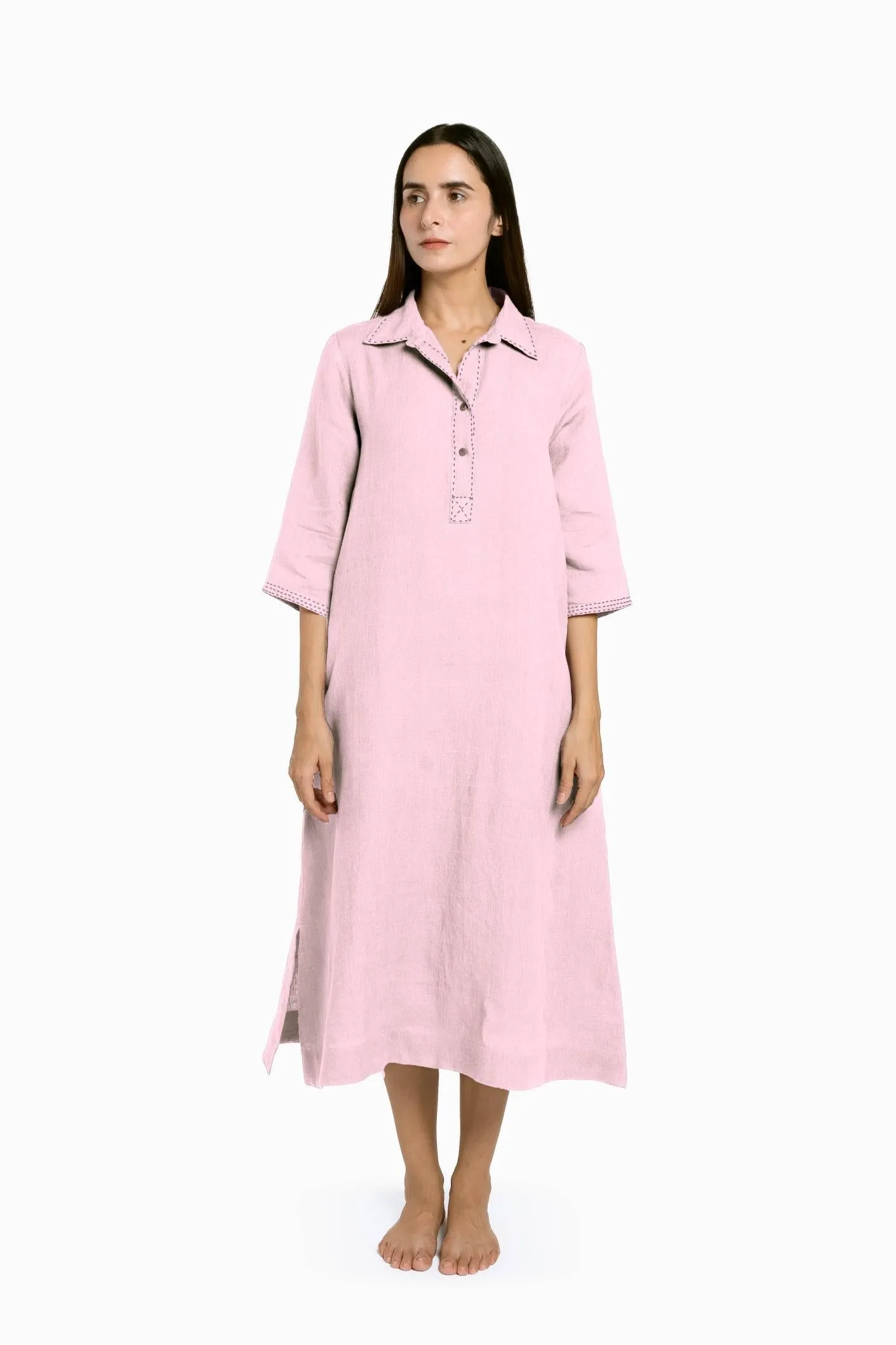 Linen Petunia Shirt Dress-Misty Lilac