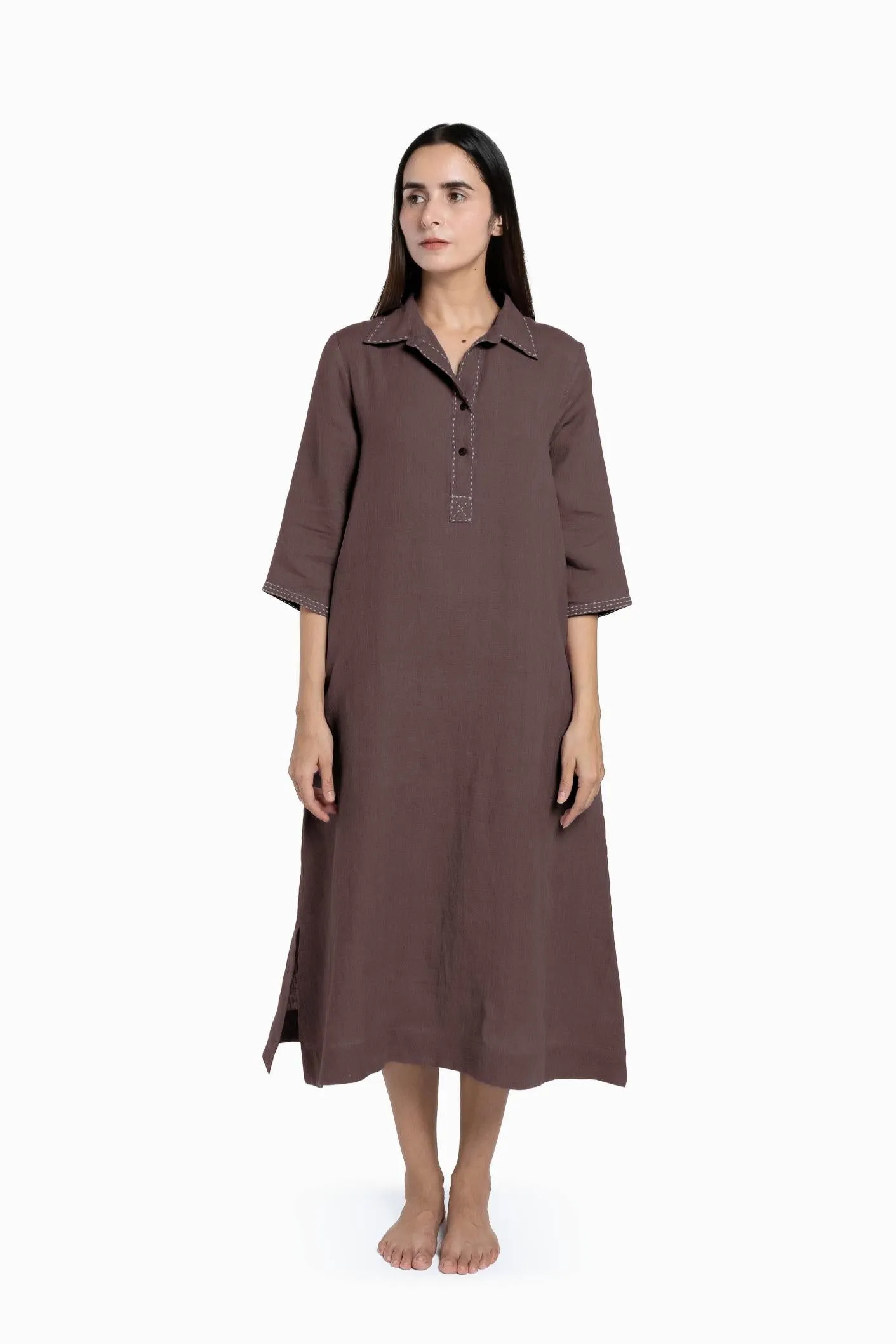 Linen Petunia Shirt Dress-Misty Lilac