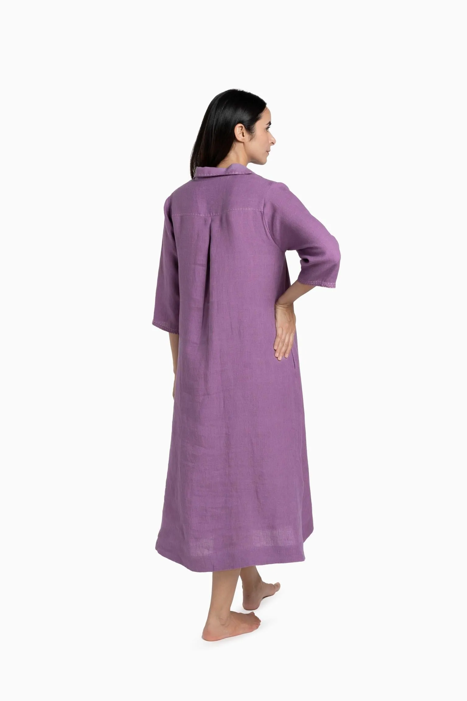 Linen Petunia Shirt Dress-Misty Lilac