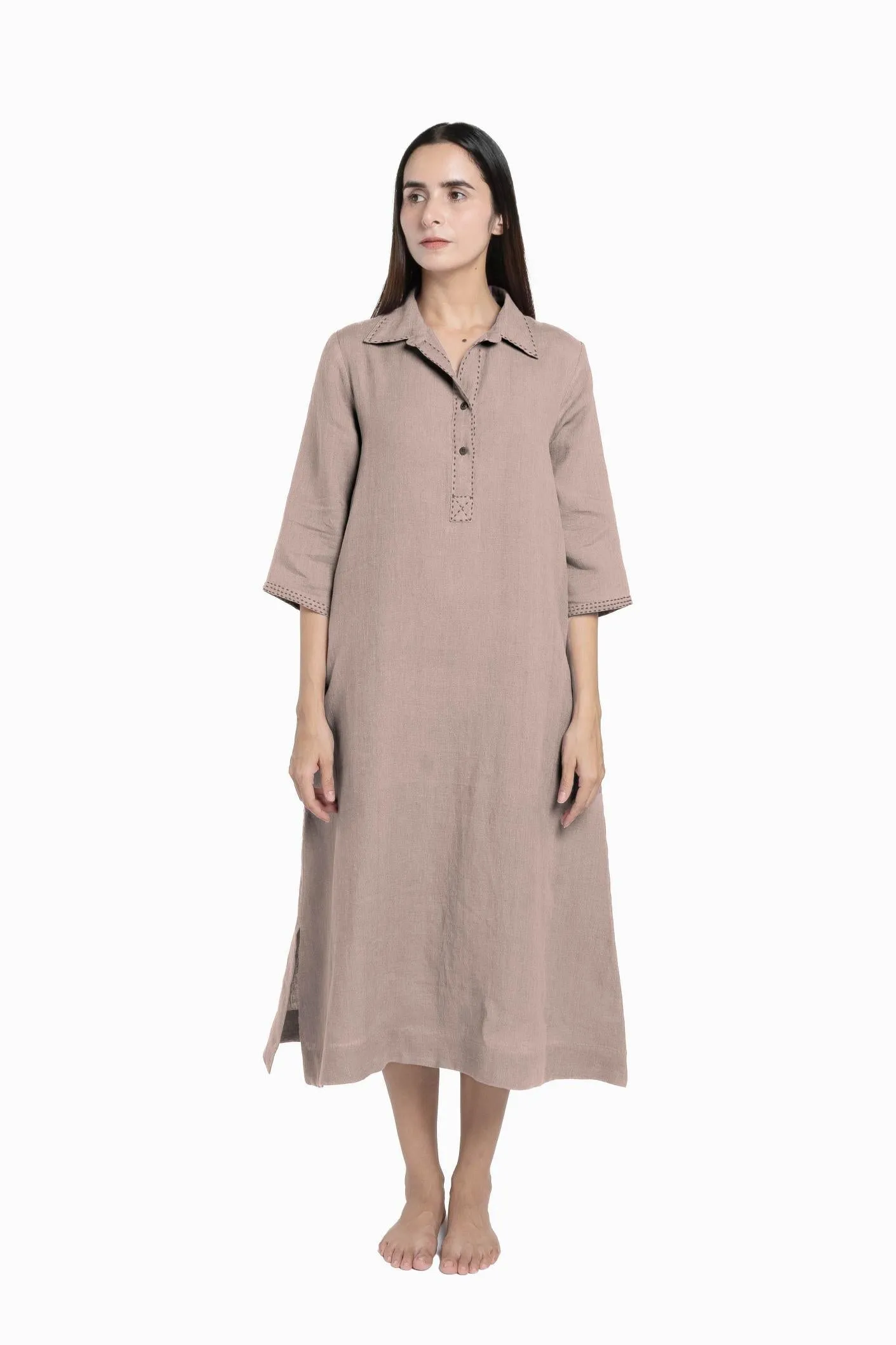 Linen Petunia Shirt Dress-Misty Lilac