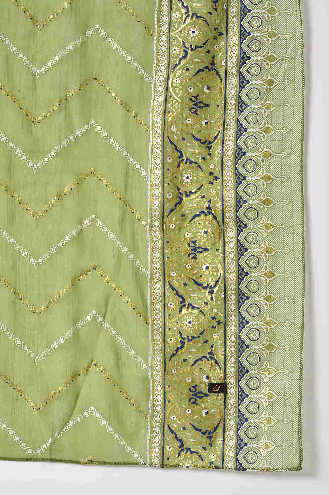 LIVA White Floral Printed Flared kurta with Green Tights and Dupatta