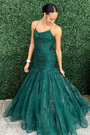 Long Green Prom Dresses 2025 Mermaid Lace Applique Formal Graduation Dress