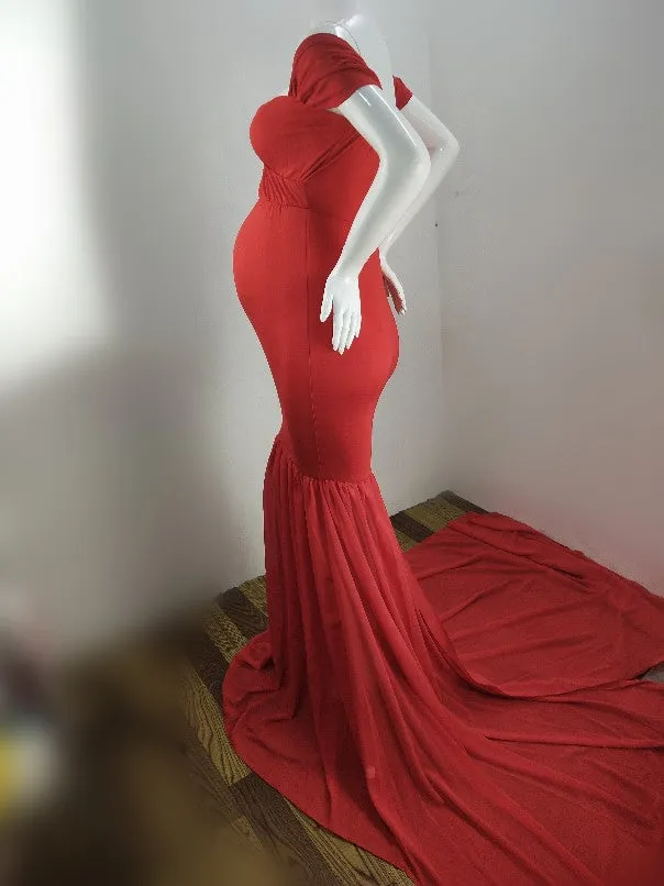Long Maternity Photography for Photoshoot. Off Shoulder Pregnant Dress, Maxi Maternity Gown