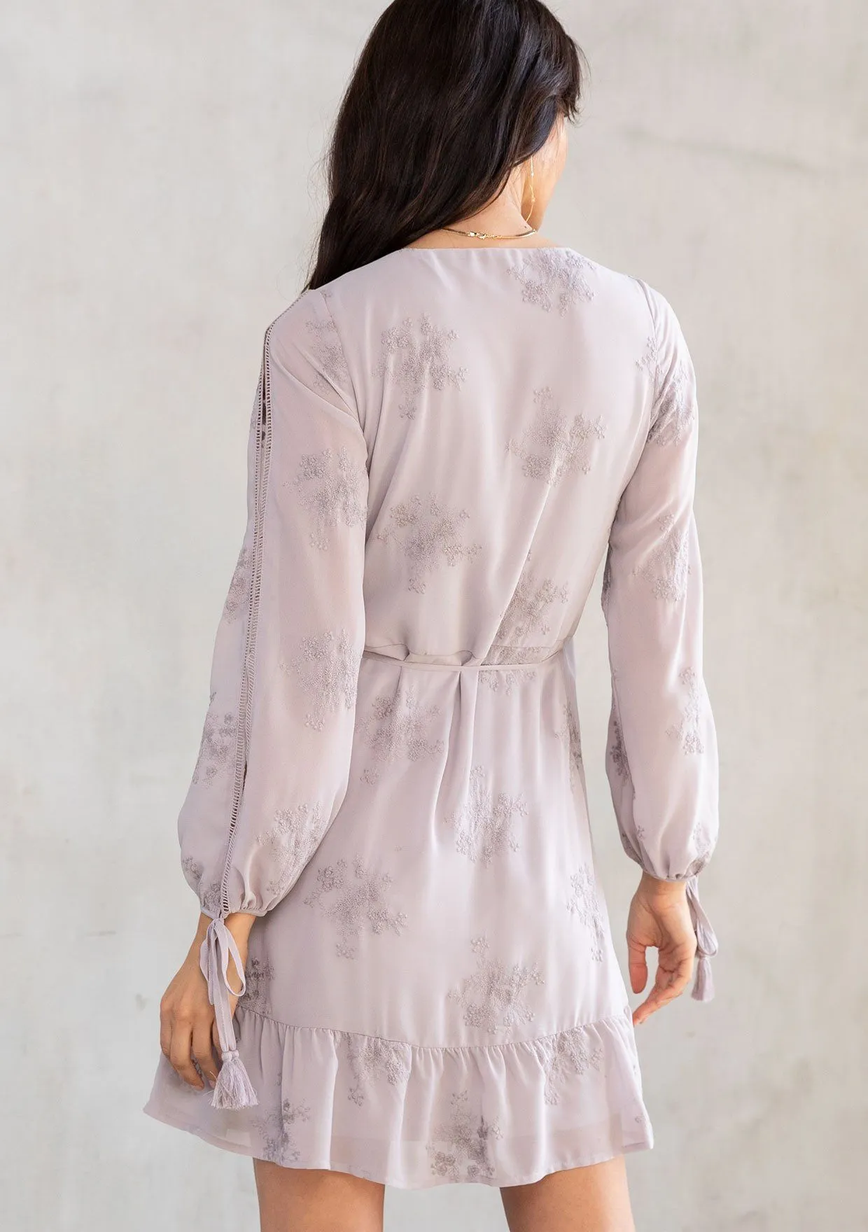 Lucille Embroidered Chiffon Wrap Dress
