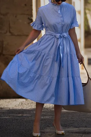 Luxe striped button down belted maxi dress