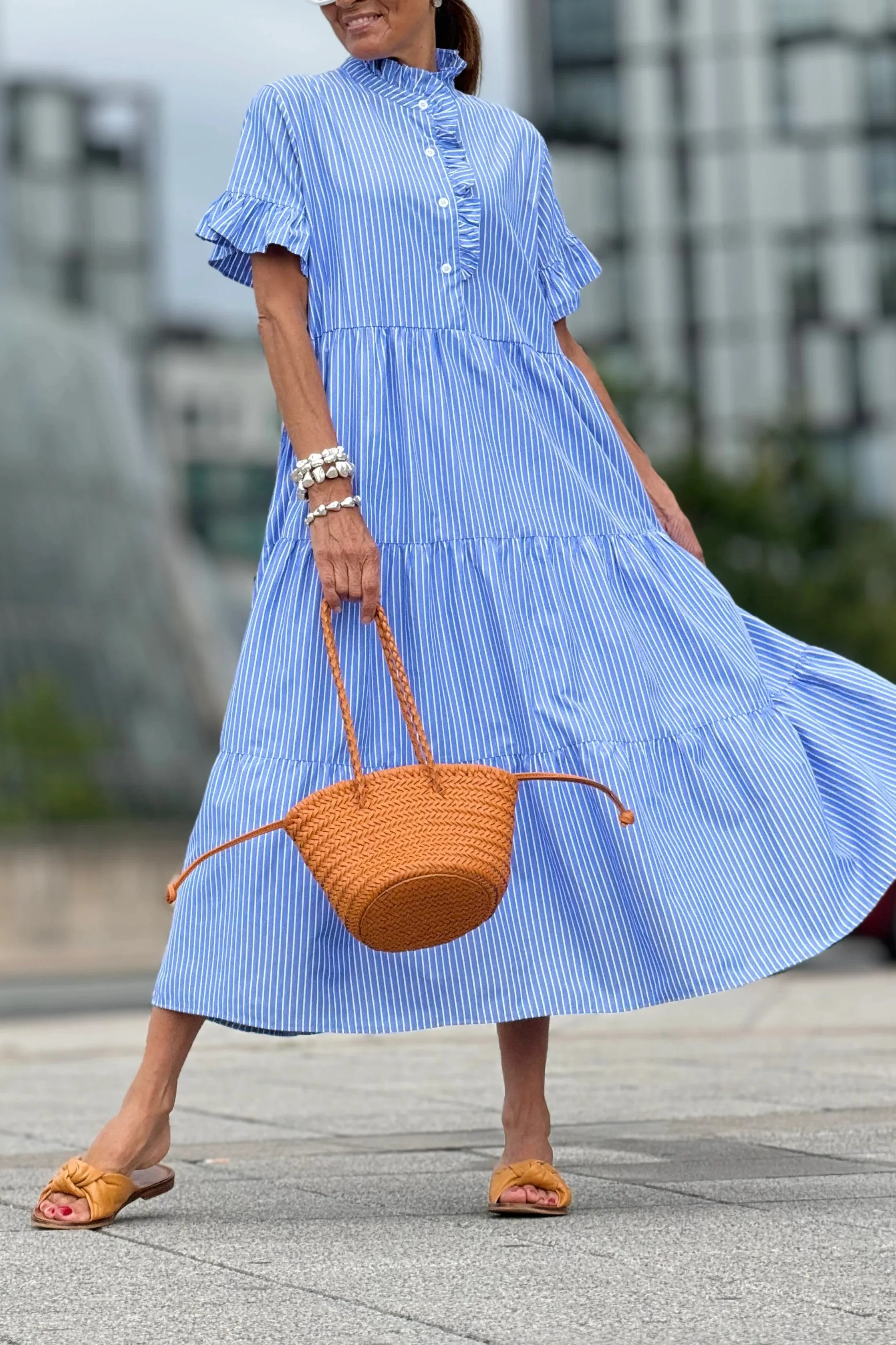 Luxe striped button down belted maxi dress