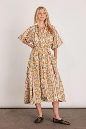 Mabel Pleated Neck Midi Dress - Coral