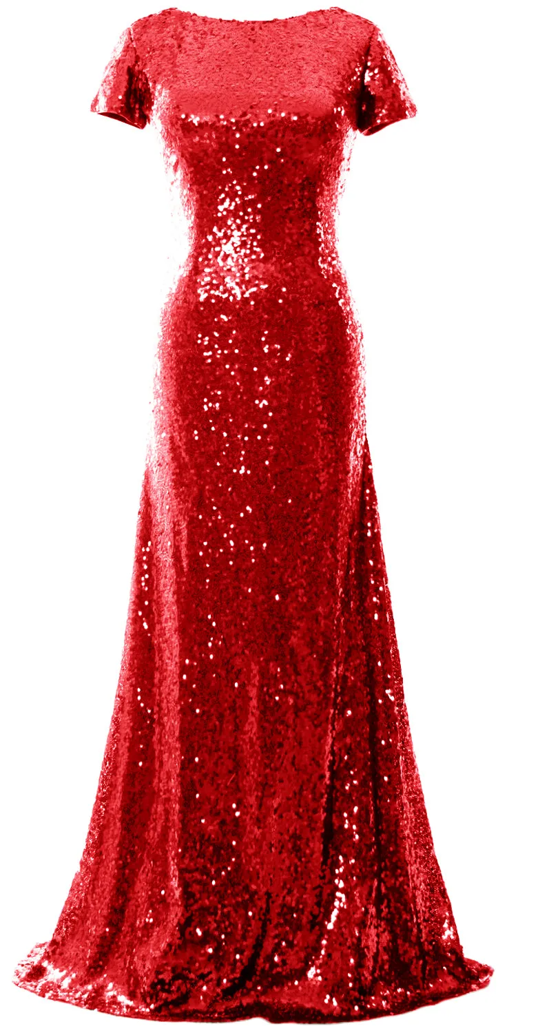 MACloth Mermaid Cap Sleeve Sequin Long Bridesmaid Dress Formal Evening Gown