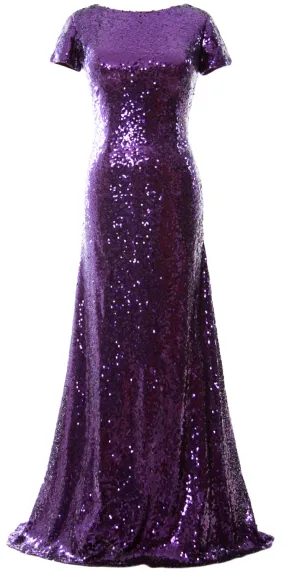 MACloth Mermaid Cap Sleeve Sequin Long Bridesmaid Dress Formal Evening Gown