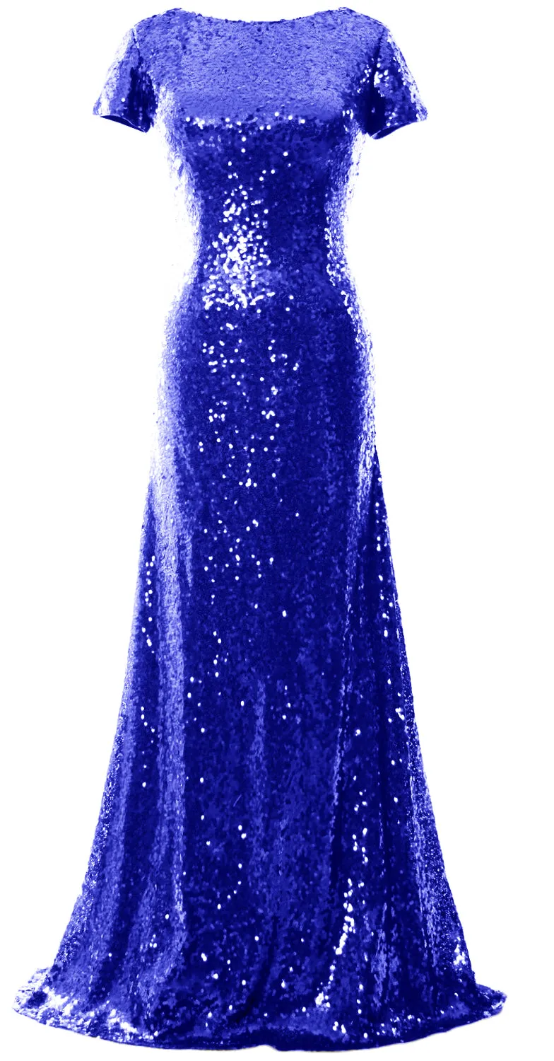 MACloth Mermaid Cap Sleeve Sequin Long Bridesmaid Dress Formal Evening Gown