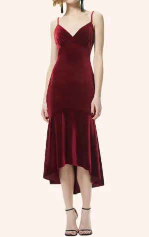 MACloth Spaghetti Straps High Low Velvet Cocktail Dress Burgundy Formal Gown