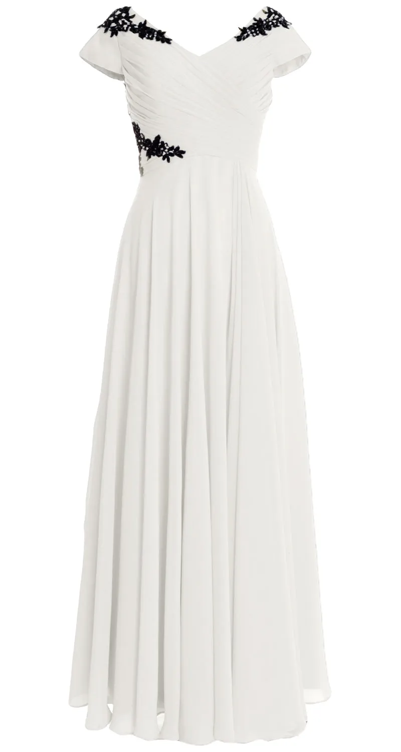 MACloth Women Mother of the Bride Dresses Cap Sleeves V Neck Formal Evening Gown